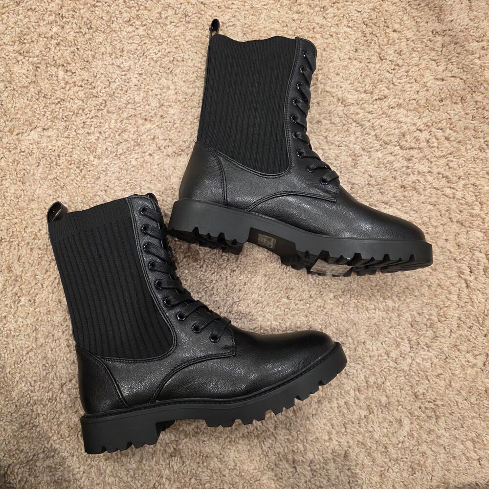 NIB French Connection Laydel black Combat Bootie sz 38.5